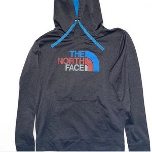 The North Face Black Hoodie with Blue & Red Logo Accents